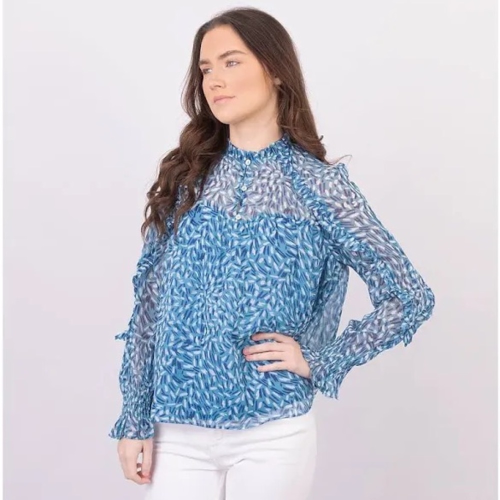 French connectionBlue Ruffled Relaxed Blouse